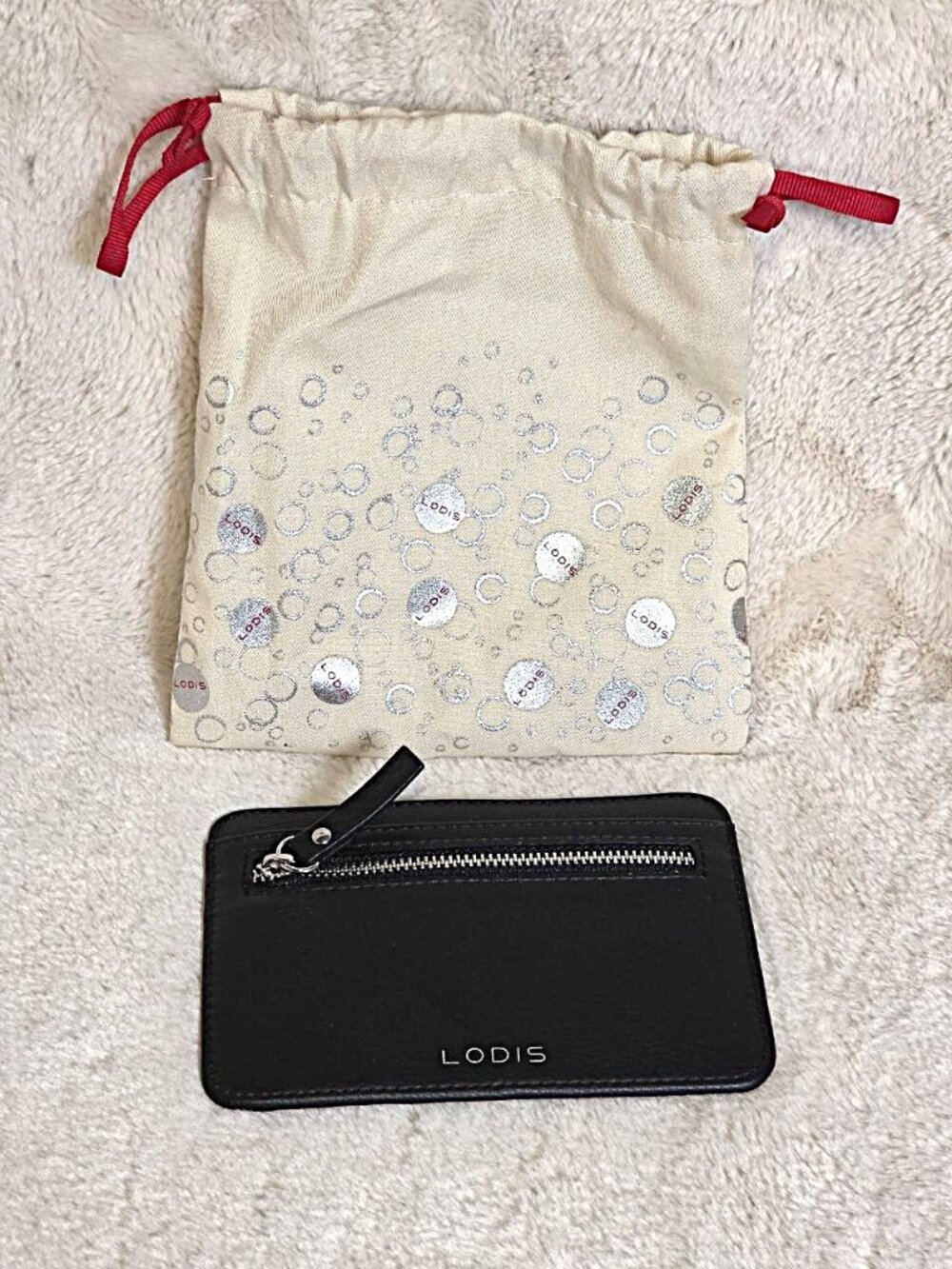 Lodis Leather Card Organizer Wallet RFID Protection Compact Case Black w/ Bag